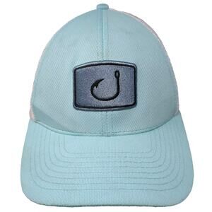 AVID Trucker Hat Blue White One Size Fish Hook Patch Embroidered Mesh Snapback